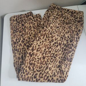 Chico's size 3 pants corduroy studs pockets straight zip button animal print